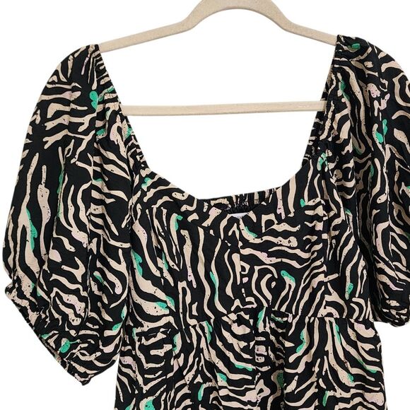 Nine West Mini Dress L Puff Sleeve Smock Back Ruffled Bottom - Picture 3 of 7